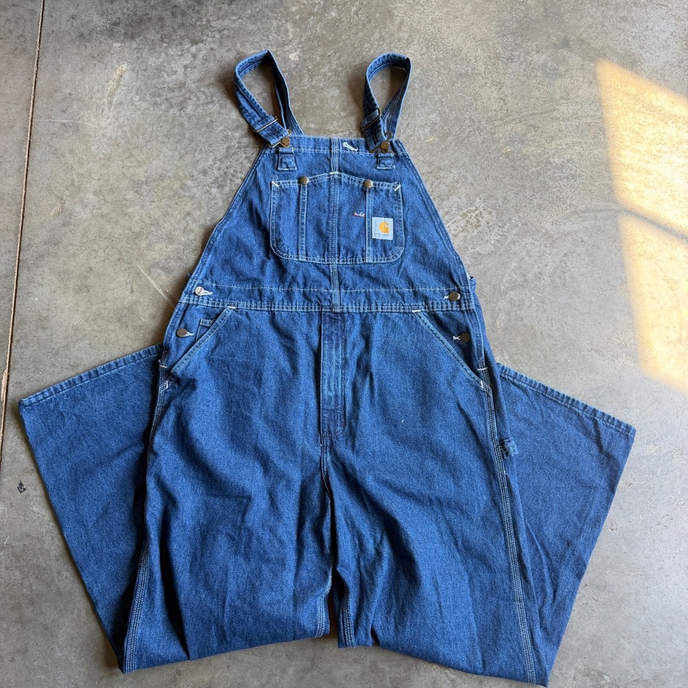 NWT Carhartt Men Washed Blue Denim Loose Fit Bib Overalls Size 40X30 New R07DST
